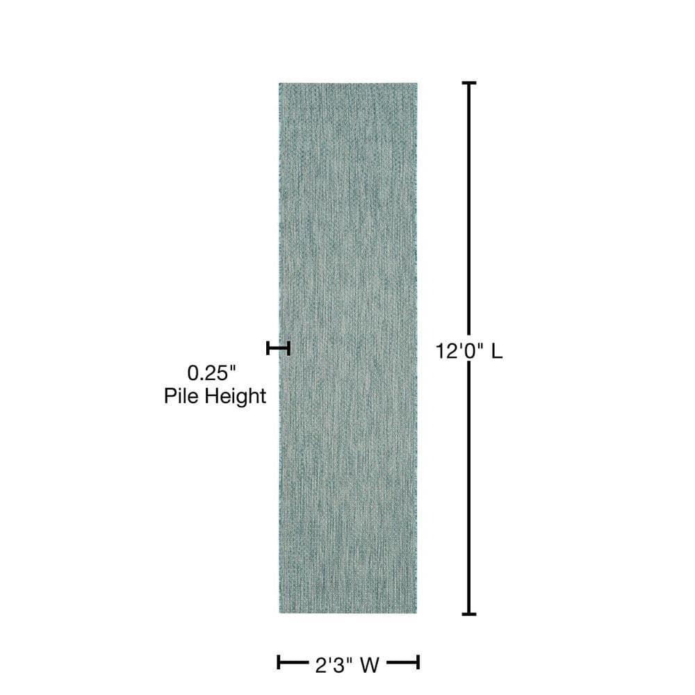 Courtyard CY8521 Power Loomed Indoor/Outdoor Runner Rug - Aqua/Grey - 2'3"x12' - Safavieh.