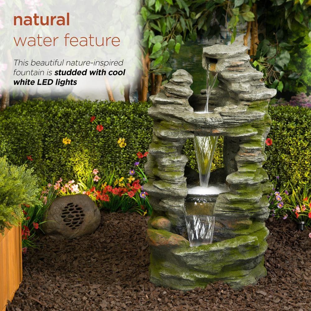 Alpine Corporation 39" Stacked Stone Rainforest Fountain: Polyresin, LED-Lit, Outdoor Decor