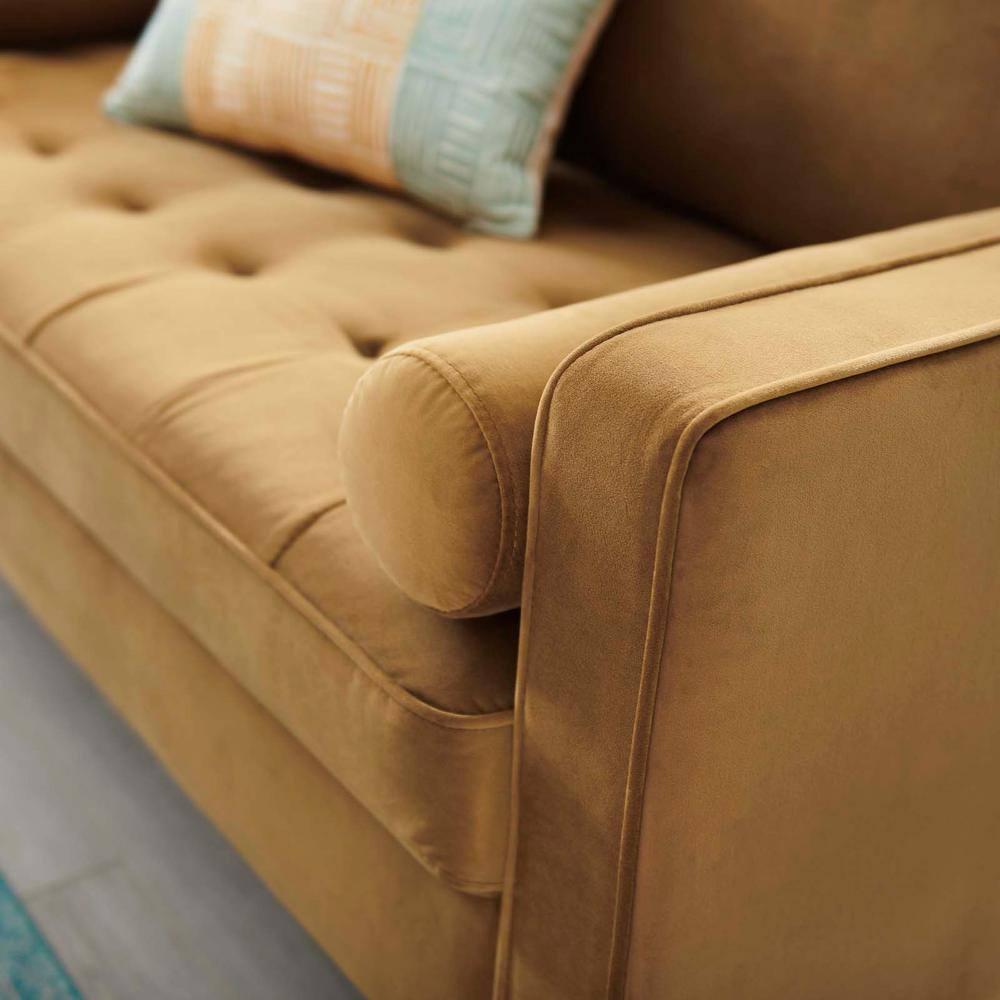 Modway Valour Modern Performance Velvet Loveseat in Cognac Brown/Walnut