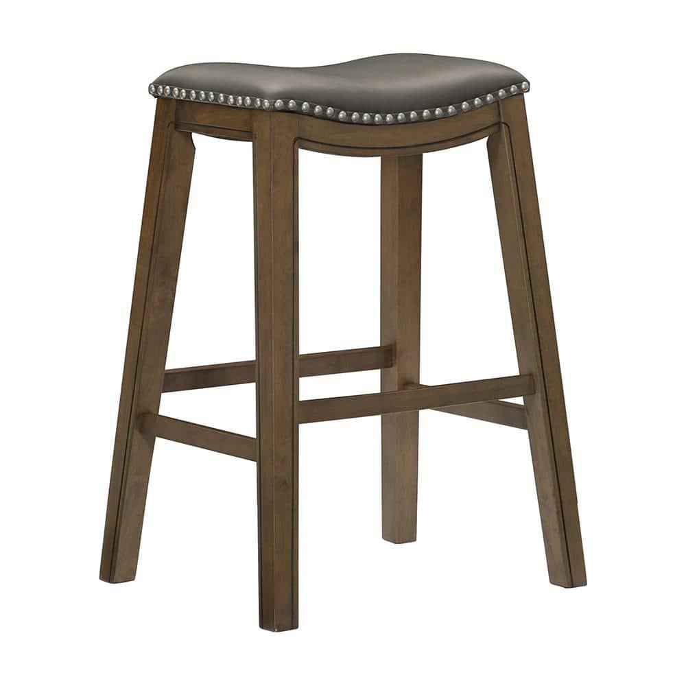 Homelegance 29" Pub Height Wooden Bar Stool Saddle Seat Barstool, Gray Brown