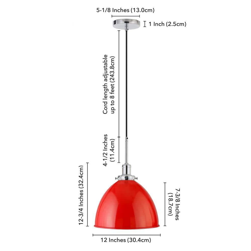 Henn&Hart 12" Poppy Red/Polished Nickel Metal Pendant