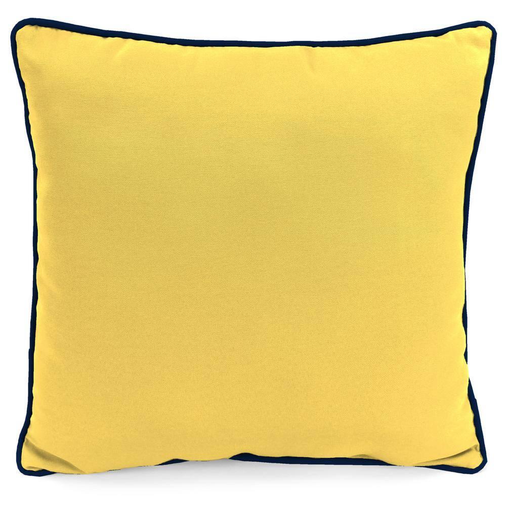 Jordan Manufacturing 16" x 16" Bee Happy Daisy Navy Novelty and Yellow Solid Reversible Square Outdoor Throw Pillow with Welt