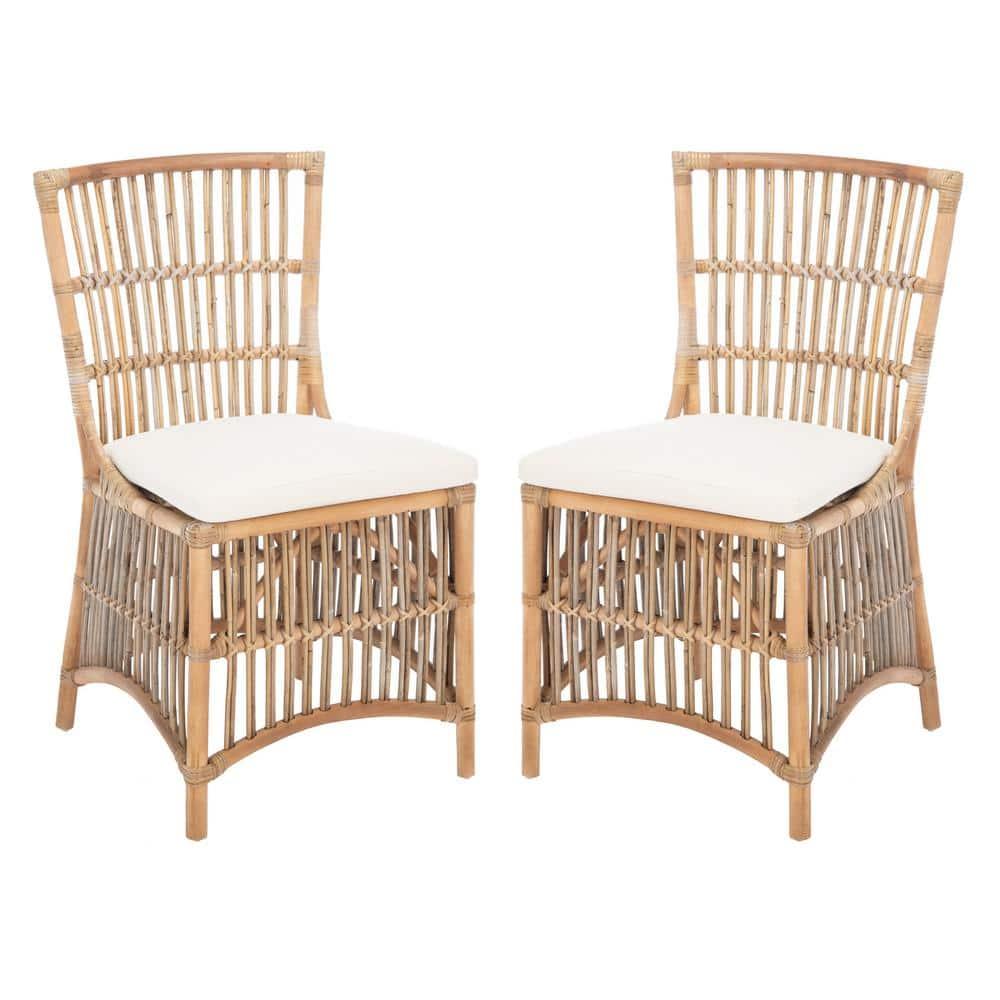 Erika Rattan Accent Chair W/ Cushion - ACH6511 - Set of 2 - White/Natural Unfinished - Safavieh