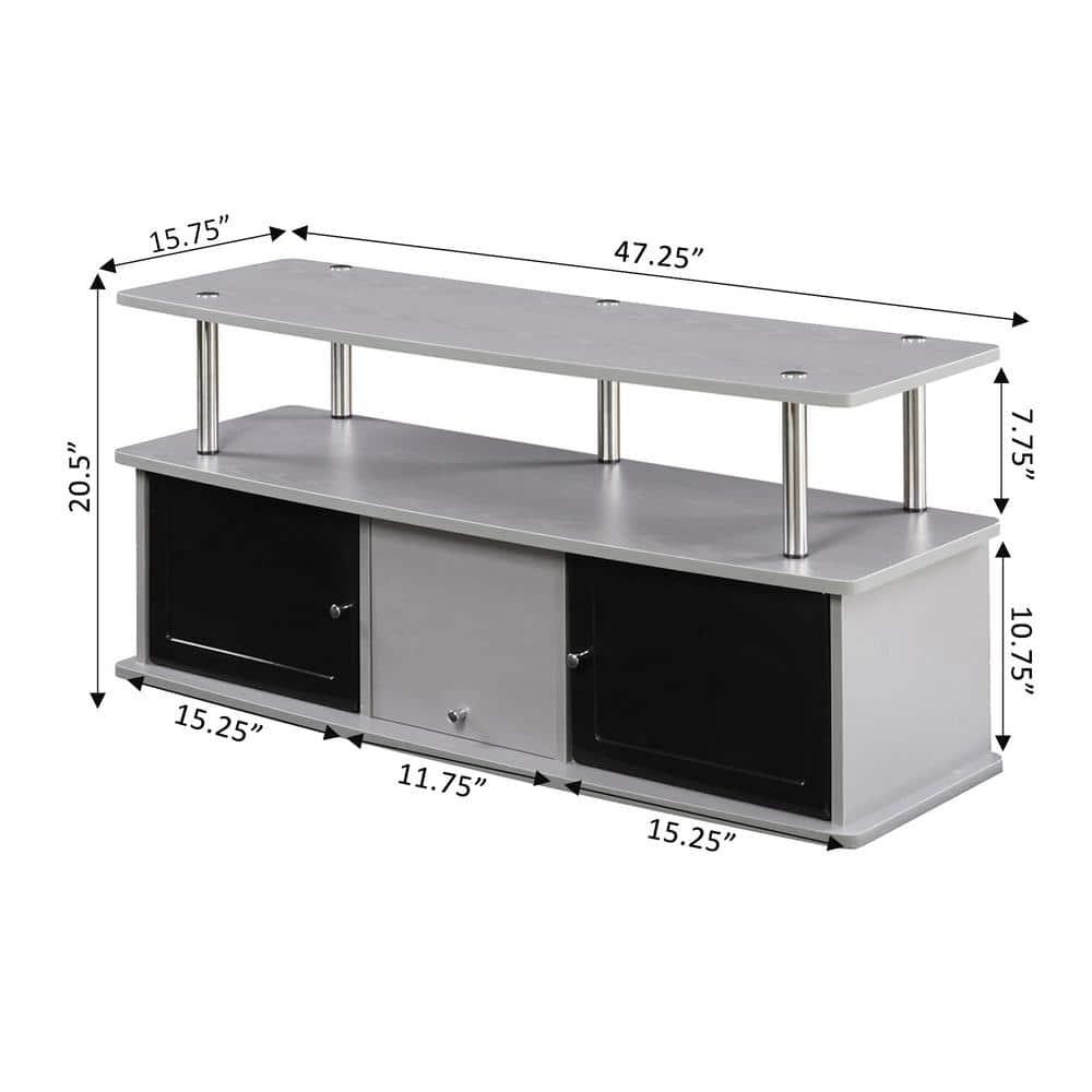 Designs2Go TV Stand with 3 Storage Cabinets and Shelf for TVs up to 55 inches, Gray
