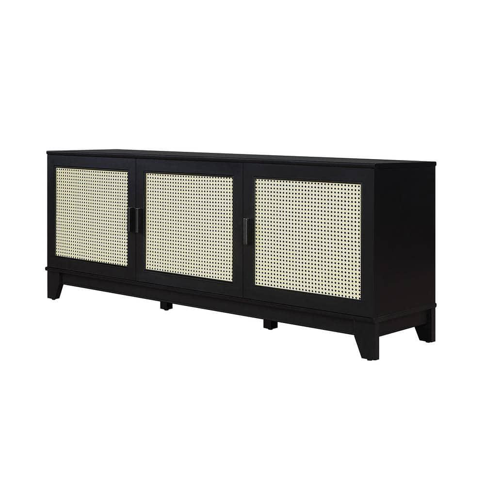 Sheridan Modern 6 Shelf Cane TV Stand for TVs up to 55" Black - Manhattan Comfort