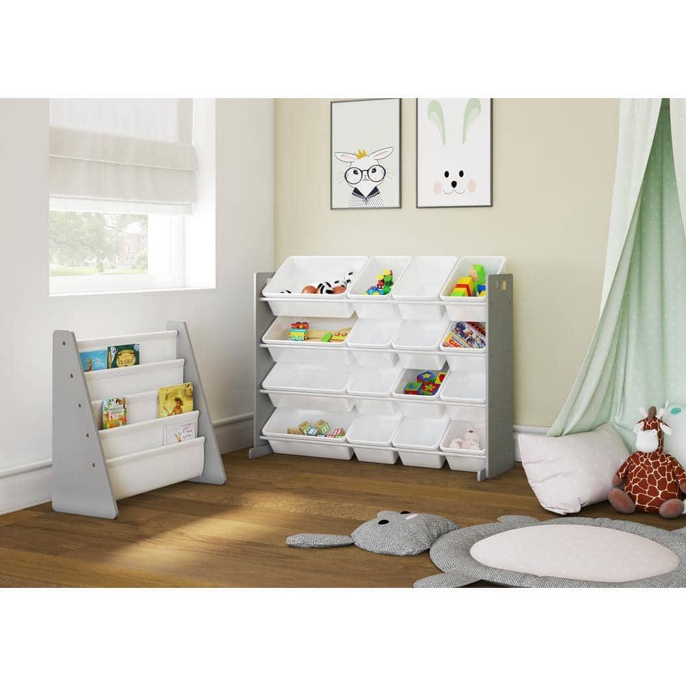 Humble Crew Inspire Supersized Toy Storage Organizer with 16 Plastic Storage Bins, Grey/White