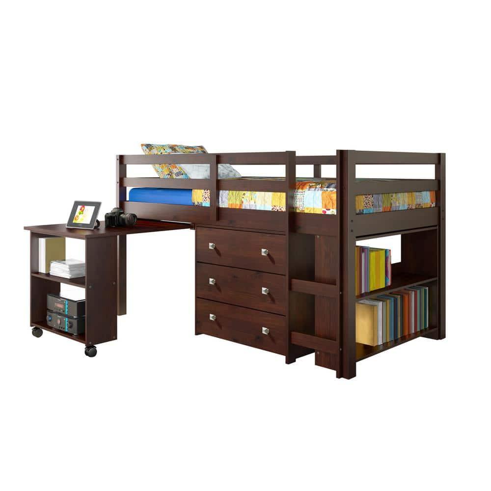 Donco Kids Study & Sleep Twin Cappuccino Low Loft Bed