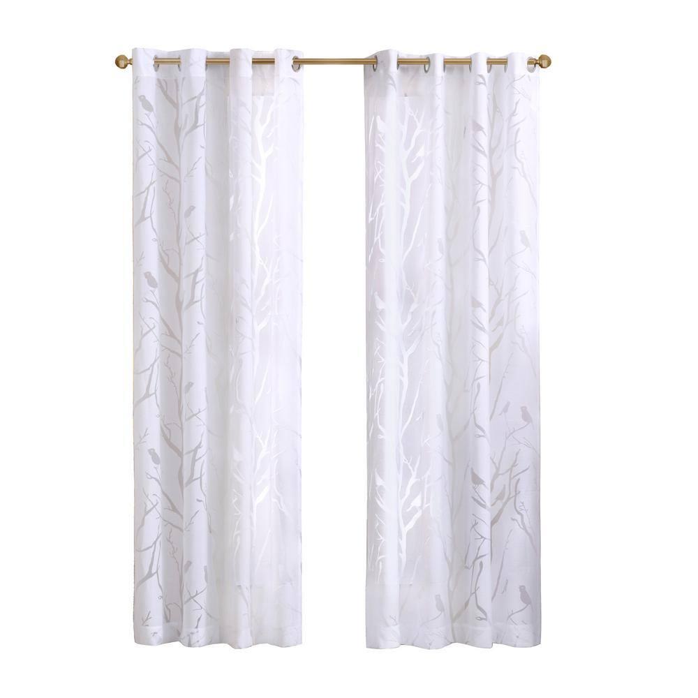 Madison Park Averil Grommet Top Sheer Bird on Branches Burnout Window Curtain