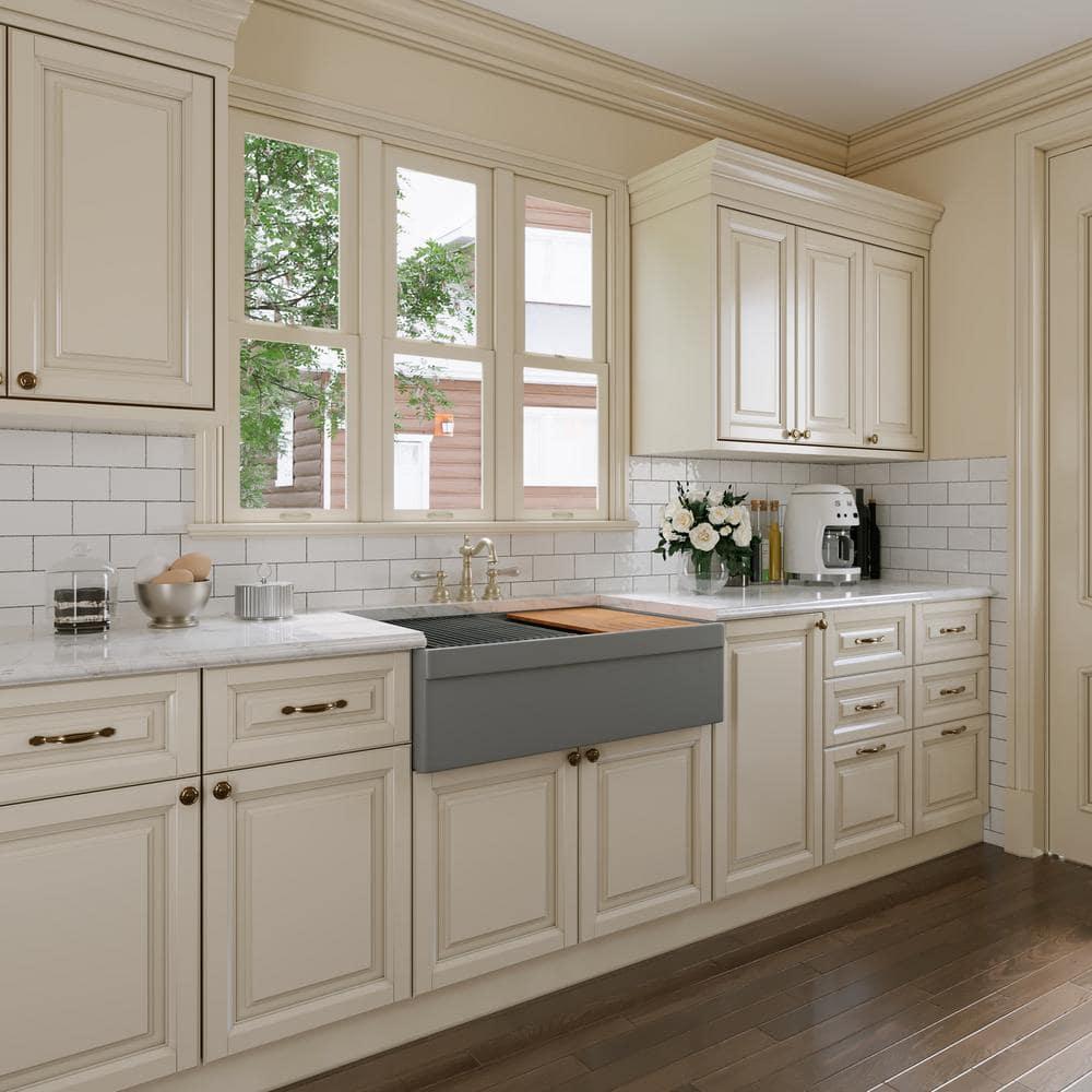 33" L X 20" W White Fireclay Double Bowl Workstation Farmhouse Kitchen Sink with Cutting Board And Dish-Drying Rack