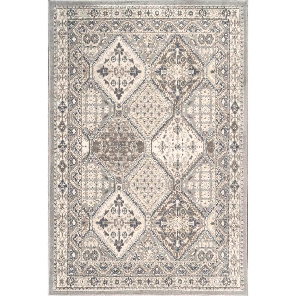 Nuloom 9x12 Becca Tiled Indoor Area Rug, Taupe, Faded Transitional Design, Stain Resistant, Bedroom, Living Room, Kitchen