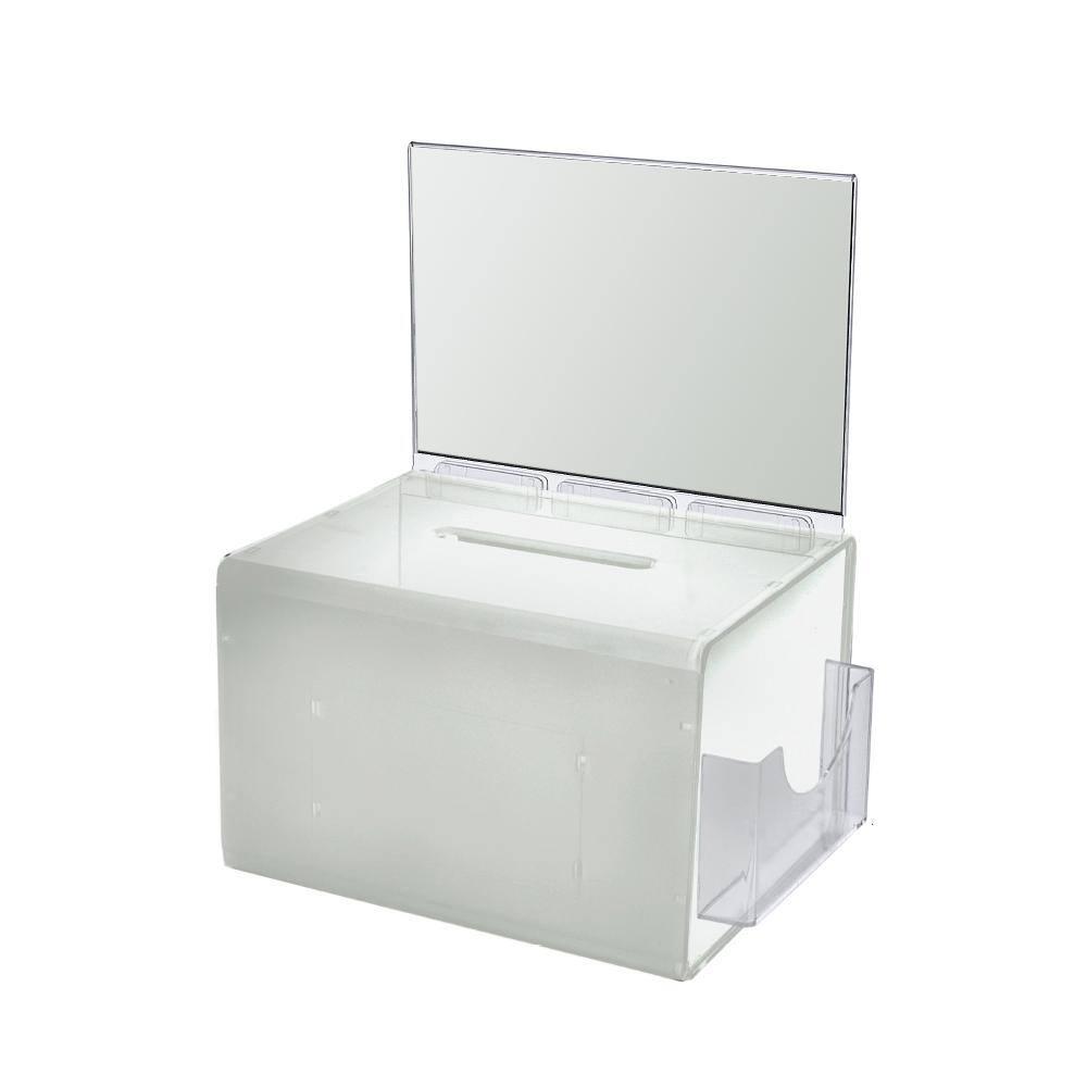 Azar Displays 206390 White Extra Large Lottery Box with Pocket, Lock and Keys