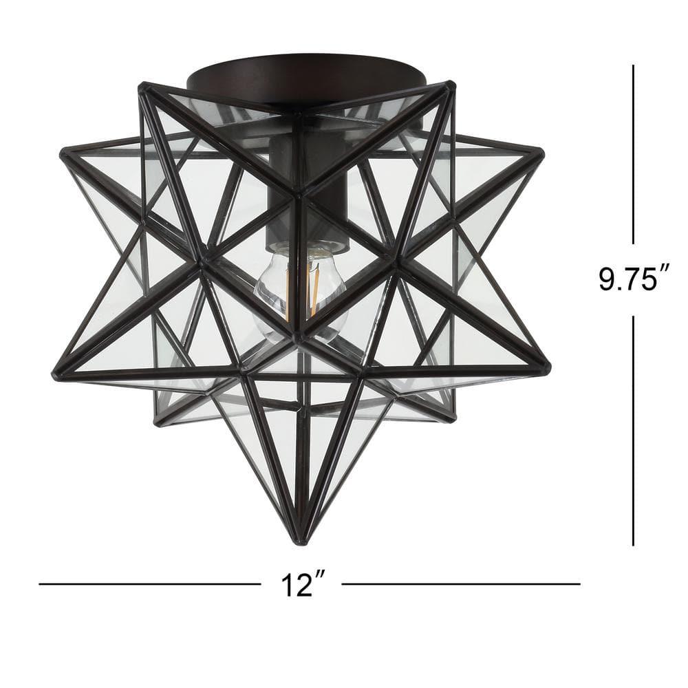 Stella 12" Moravian Star Metal/Clear Glass LED Flush Mount, Oil Rubbed Bronze