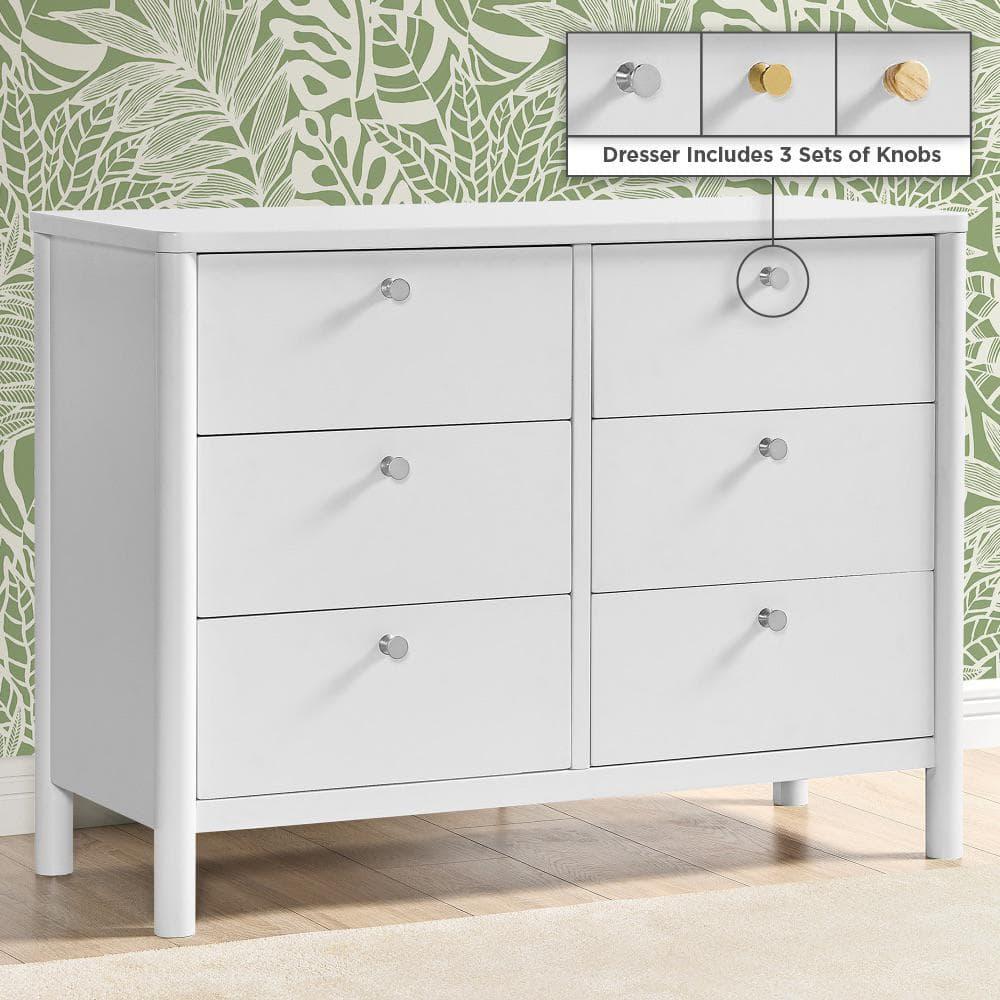 Delta Children Delta Children Brooks 6 Drawer Dresser With Interlocking Drawers (Includes 3 Sets Of Knobs – Choose From Natural, Brushed Nickel & Melted Bronze), Bianca
