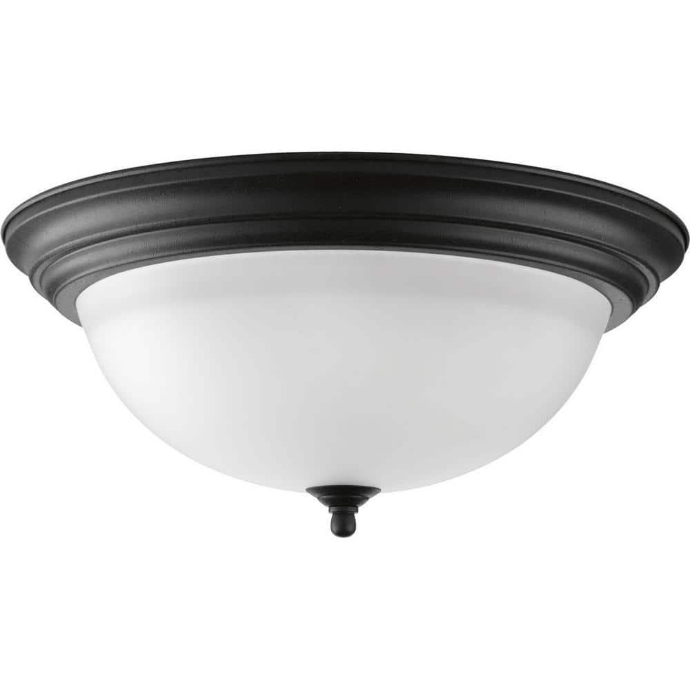 Progress Lighting Melon Collection 3-Light Flush Mount, Forged Black, Alabaster Glass Shade