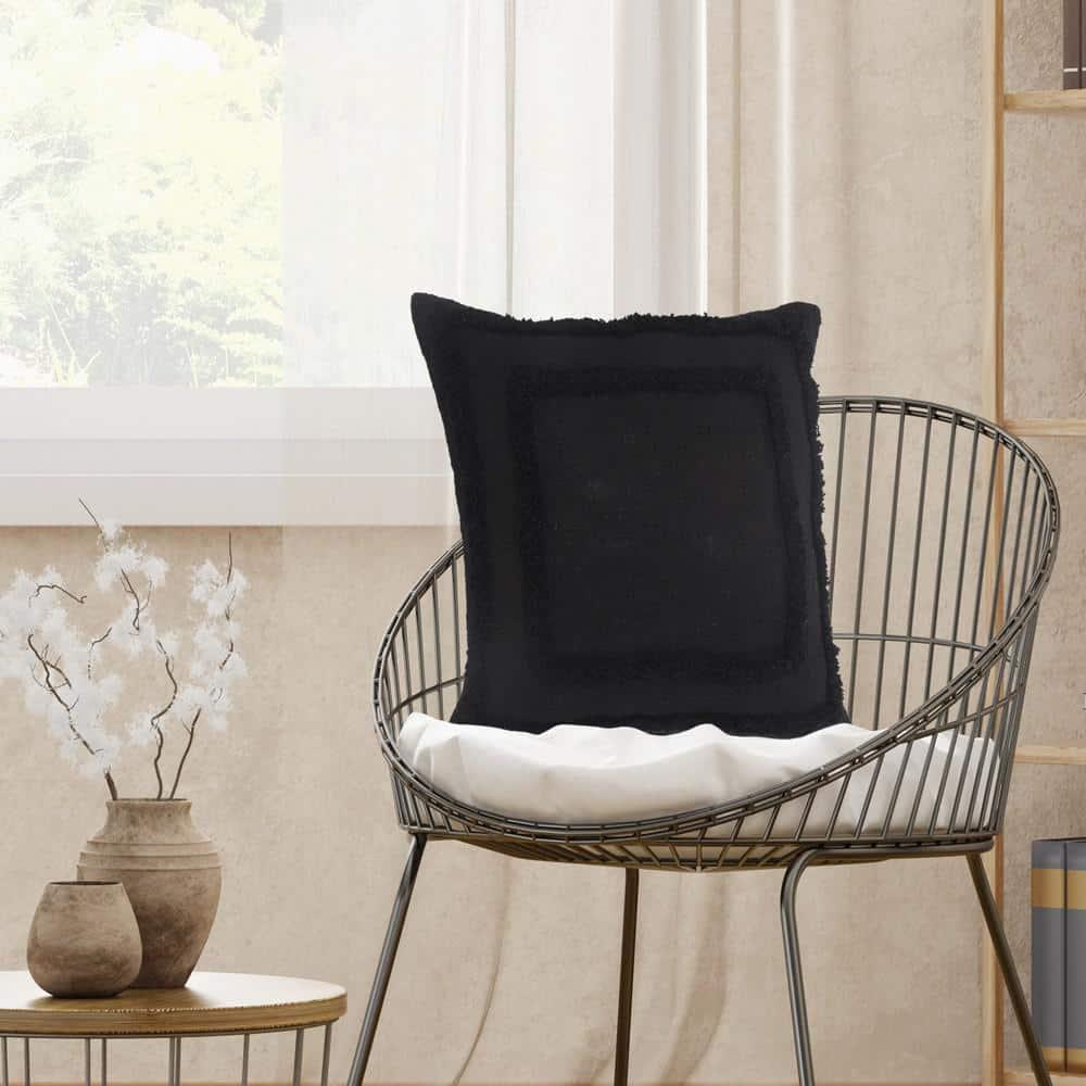 Ox Bay Modern Tufted Solid Throw Pillow, 20" x 20", Black