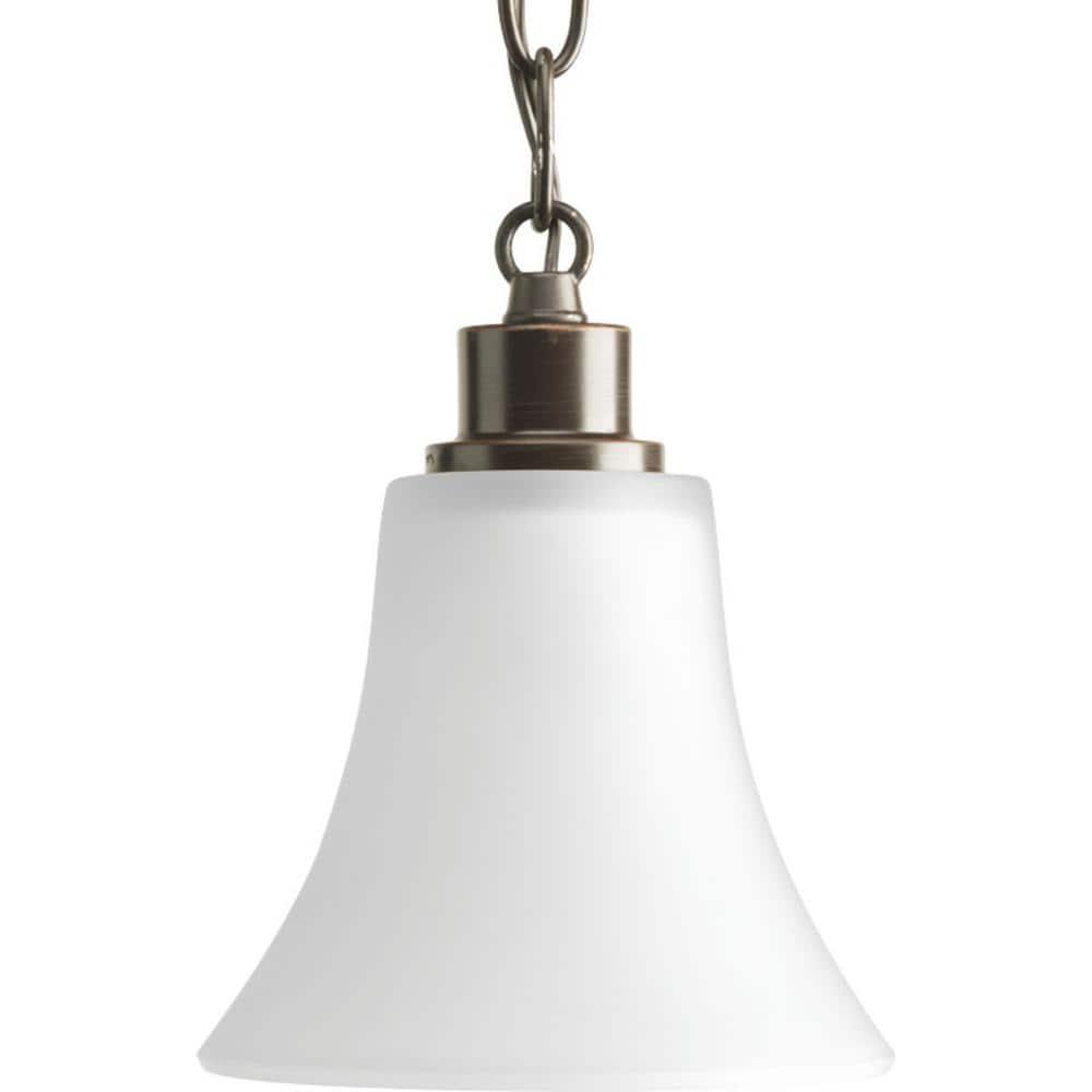 Progress Lighting Joy Collection 1-Light Mini-Pendant, Antique Bronze, Etched White Fluted Glass