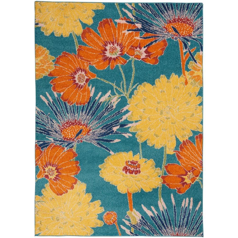 Nourison Allur Oversized Flowers Indoor Area Rug Turquoise Multicolor 4' x 6'