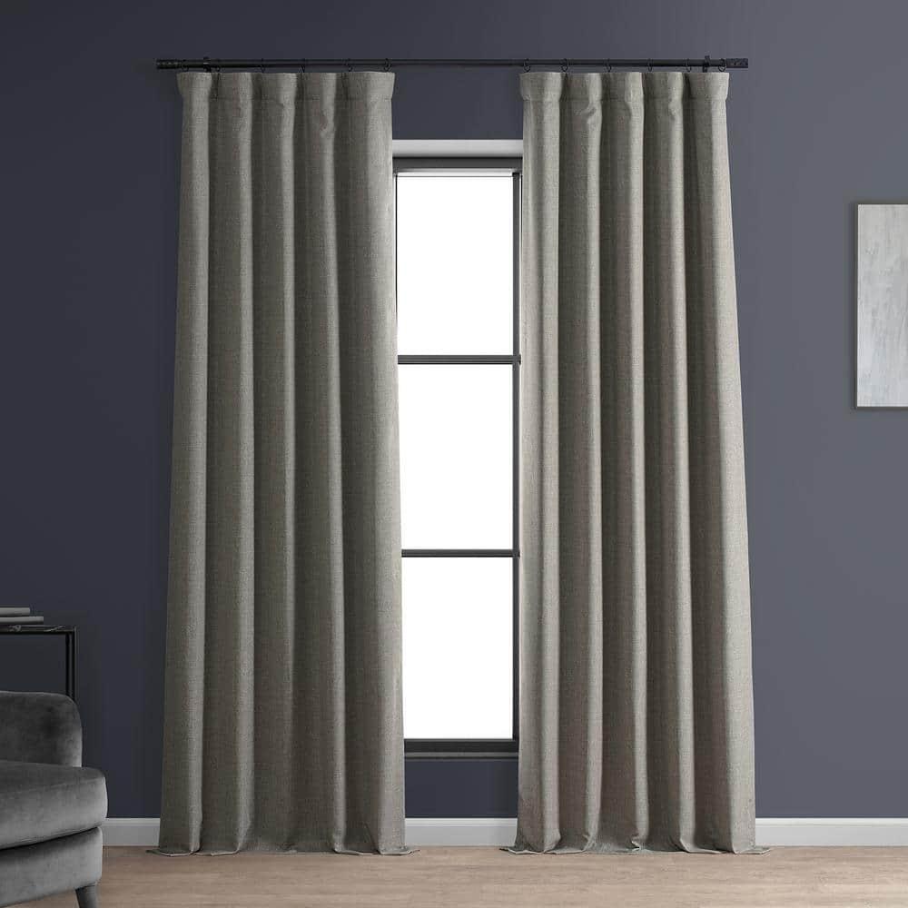 Signature Destination Slate Faux Linen Blackout Curtain (1 Panel), Destination Slate, 50W X 96L
