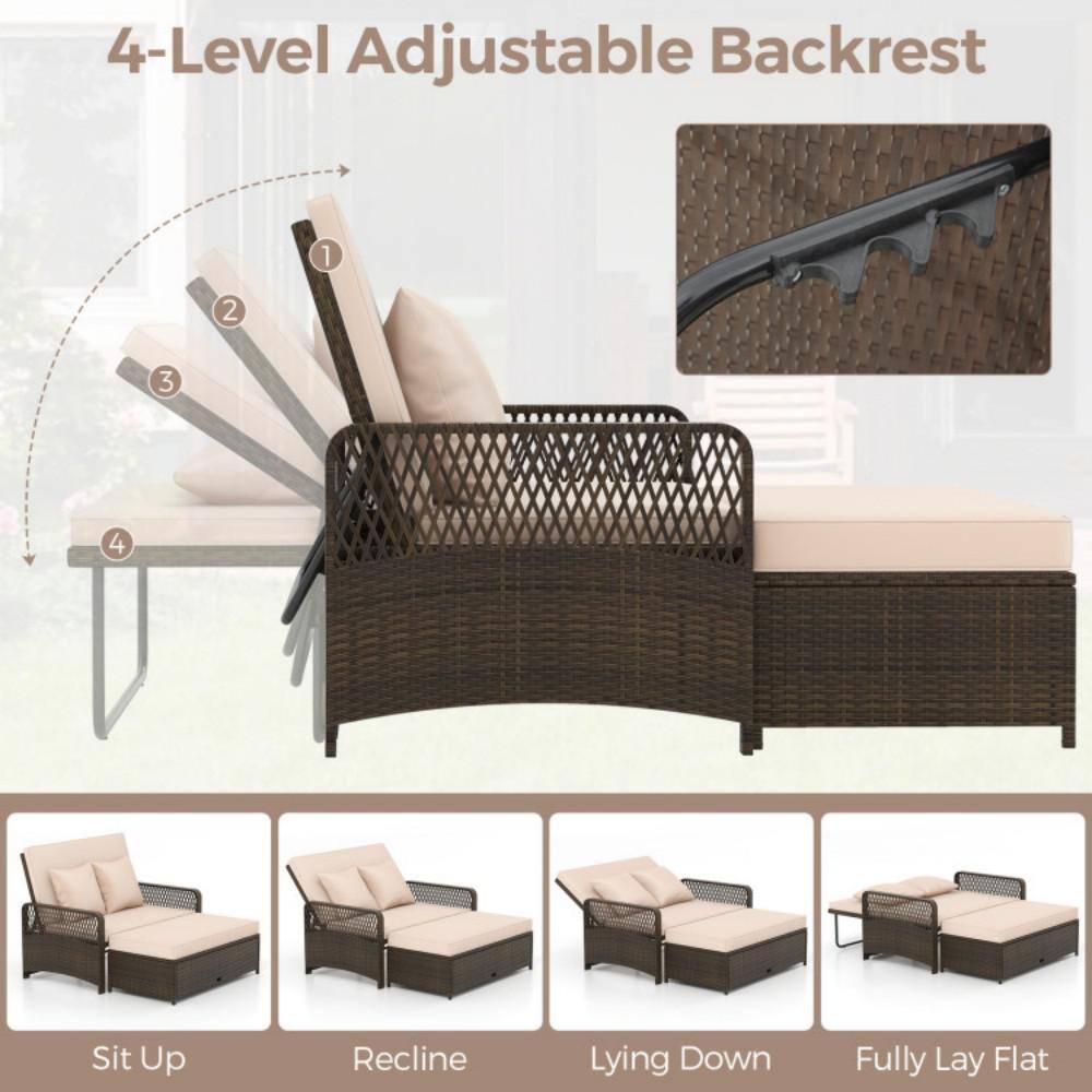 Topcobe Patio Adjustable Wicker Daybed with 4-Level Backrest and Soft Cushions, Modern Outdoor Furniture for Patio Backyard, Garden-Beige