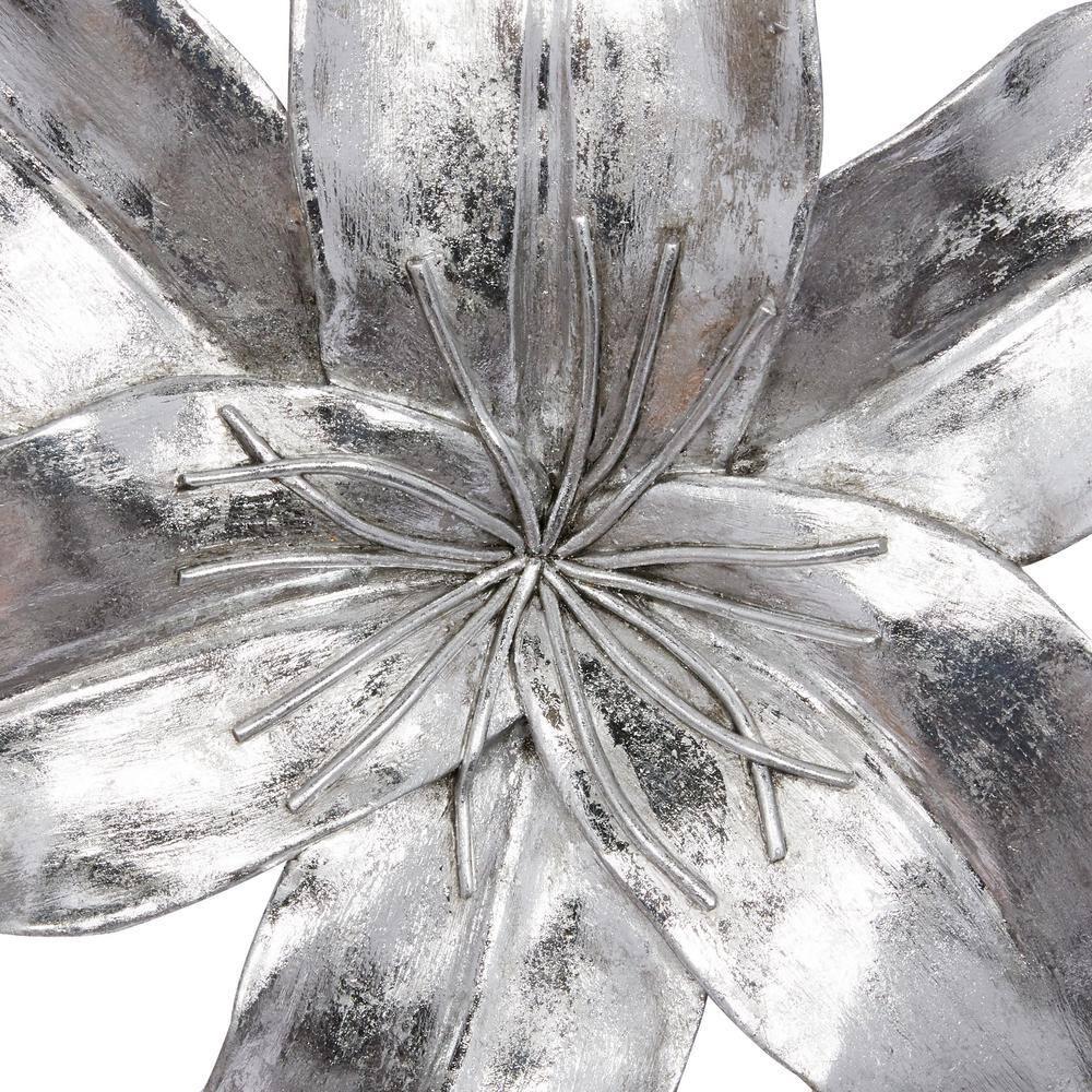 DecMode Silver Polystone 3D Floral Wall Decor (3 Count)