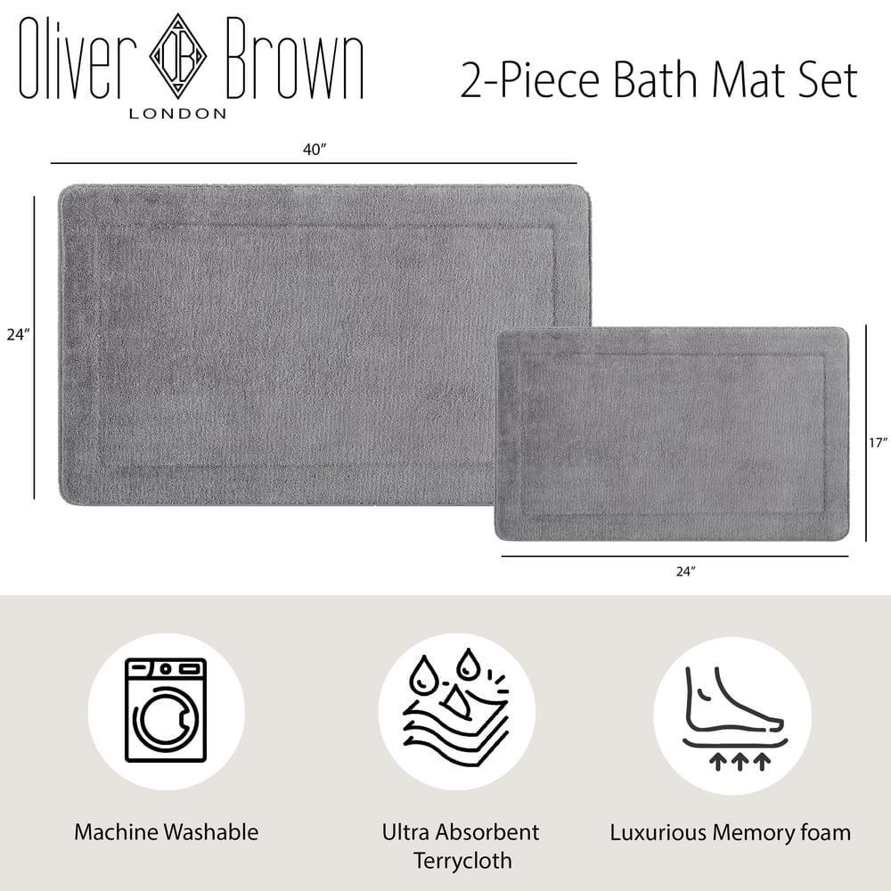 Terry Bath Mats, Set of 2 Memory Foam Bath Rugs, Non-Slip, 100% Polyester, Premium Bathroom Decor, Machine Washable, Measures 17 in. x 24 in. / 20 in. x 32 in., Light Gray