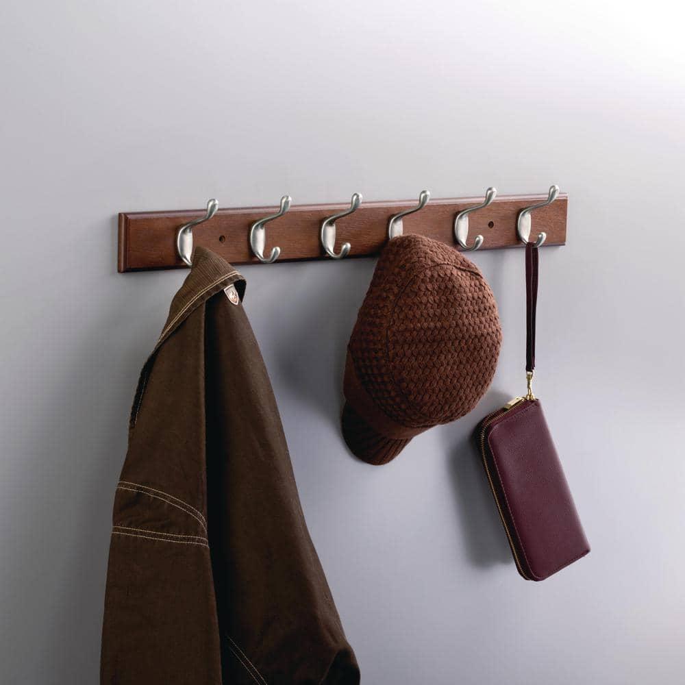 Franklin Brass 27 in. Rail with 6 Heavy Duty Coat and Hat Hooks in Bark and Satin Nickel