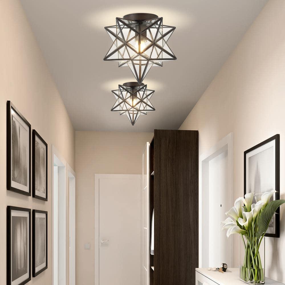 Stella 12" Moravian Star Metal/Clear Glass LED Flush Mount, Oil Rubbed Bronze