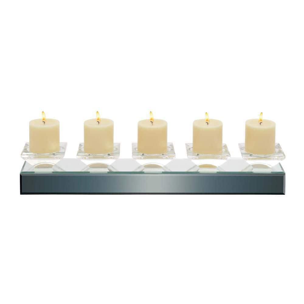 Glass Handmade Pillar 5 Plate Decorative Silver Candelabra with Mirrored Sides