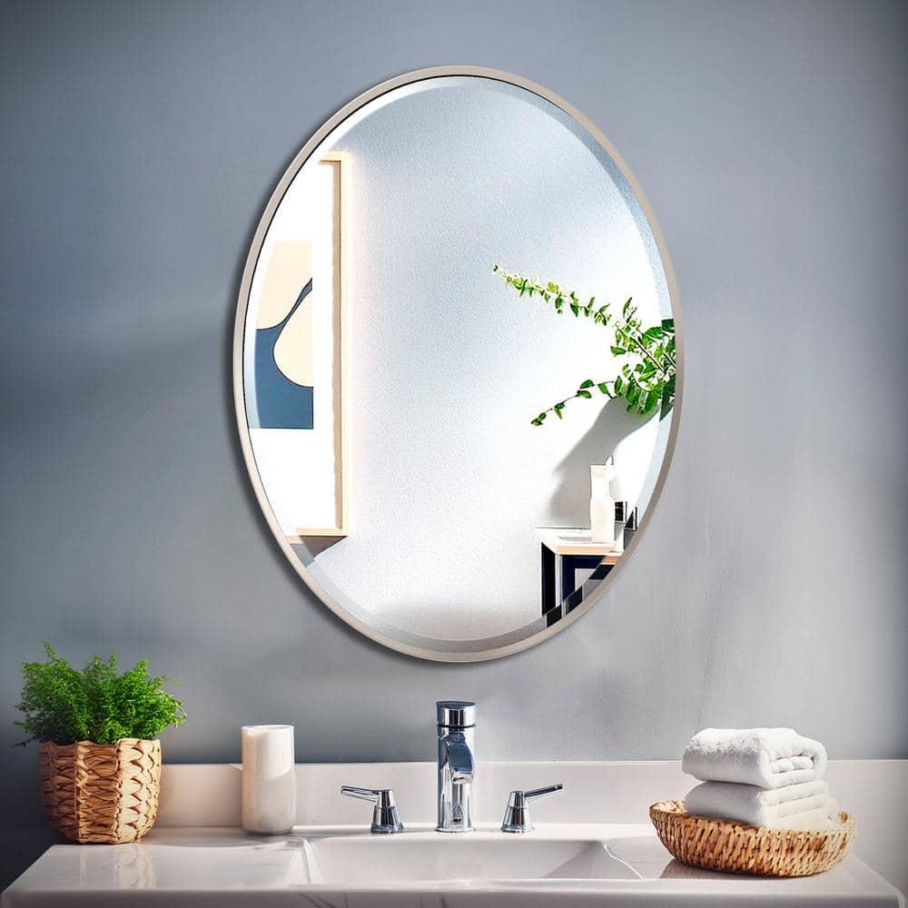 Flush Mount Framed Bathroom Vanity Mirror | Oval Framed Wall Mirror with Beveled Edge | Decorative Wall Mirror for Bathroom, Bedroom, Hallway, Entryway