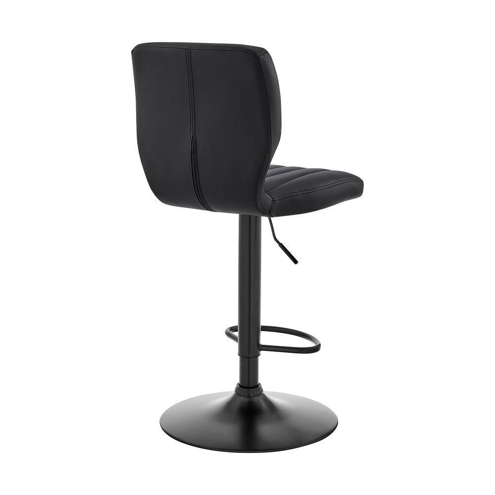 Bardot Adjustable Barstool with Faux Leather and Metal Finish Black - Armen Living: Swivel, Hydraulic Lift, 360-Degree Function