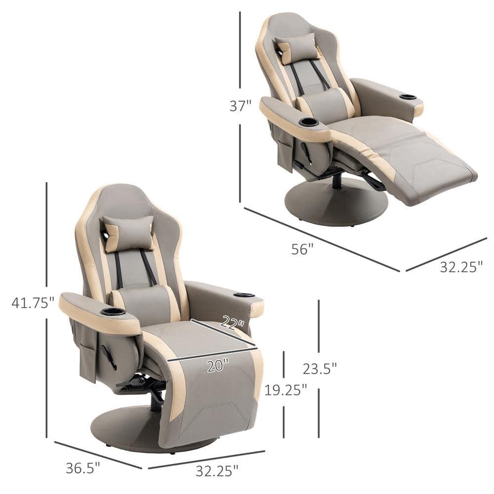 HOMCOM Manual Recliner Armchair PU Leather Lounge Chair w/ Adjustable Leg Rest, 135° Reclining Function, 360° Swivel, Cup Holder and, Storage Pocket