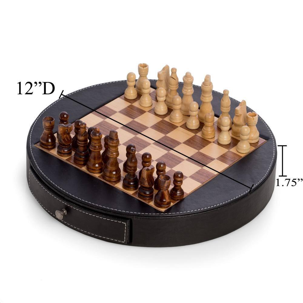 Leather & Wood Chess Set, Black