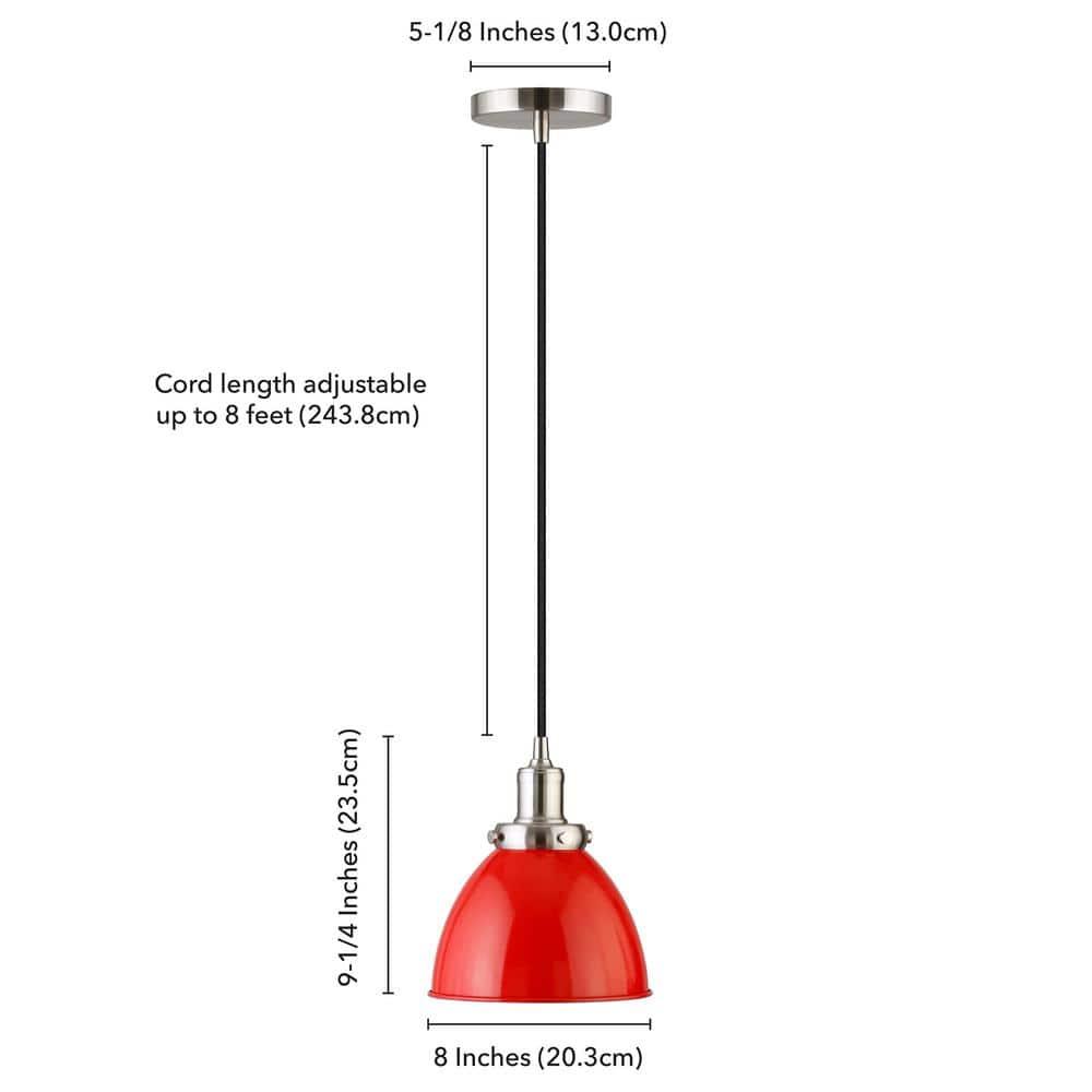 Evelyn&Zoe 8" Poppy Red/Polished Nickel Metal Pendant