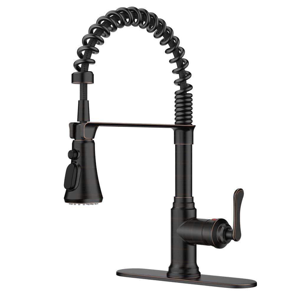 FORIOUS Rustic Kitchen Faucet with Pull Down Sprayer Oil Rubbed Brown, 3 Modes Stainless Steel High Arc Vintage Spring Sink Faucet 1 or 3 Holes for Pot Filler, Farmhouse Camper Wet Bar