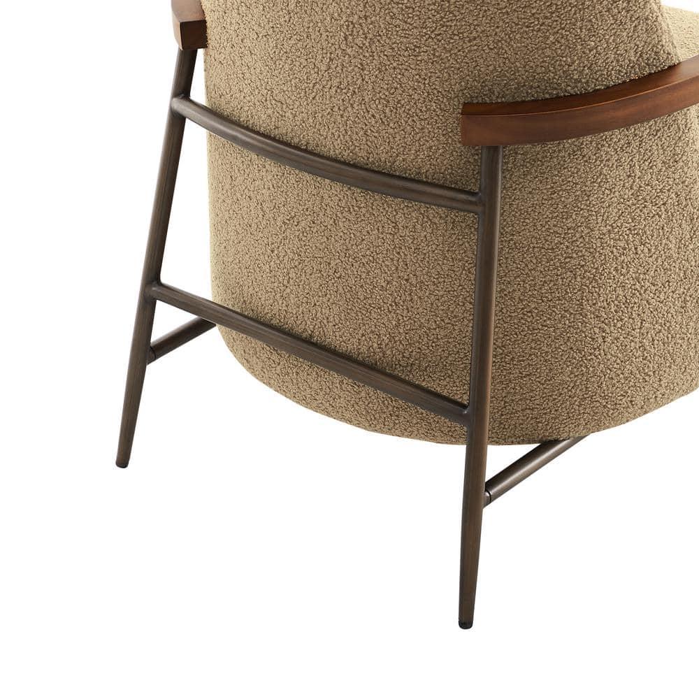 Quiteria Camel Fabric Accent Chair with Solid Wood and Metal Frame