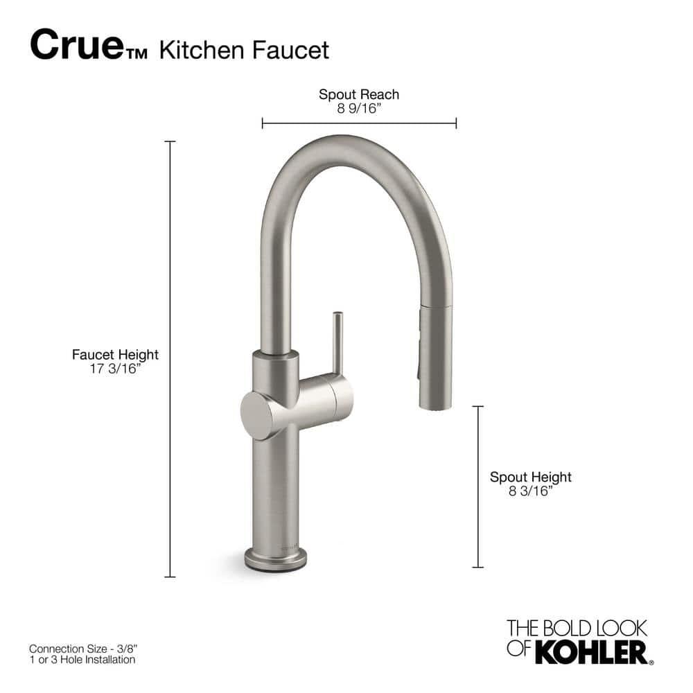 Kohler Crue Single Handle Pull Down Kitchen Faucet with Three-Function Pull Down Sprayer