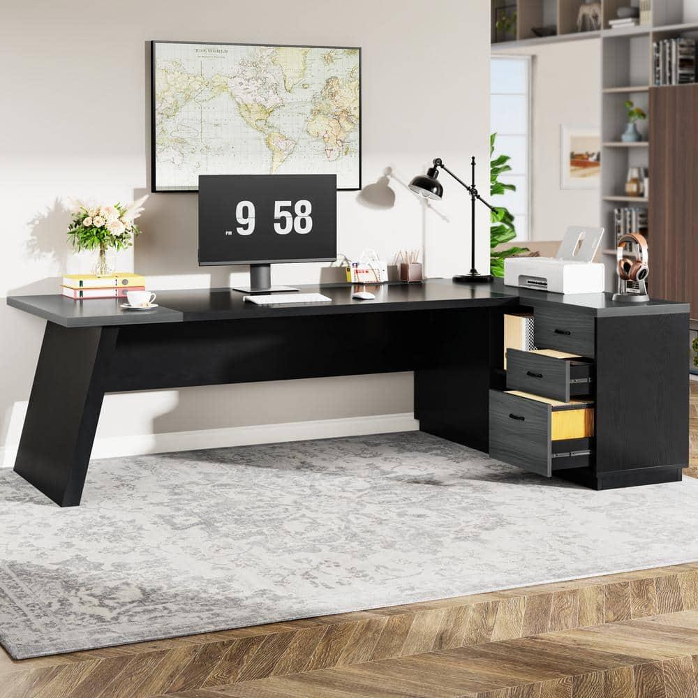 Tribesigns 78-Inch L-Shaped Executive Desk, Large Office Desk with Drawers and Lateral File Cabinet, Modern Computer Desk for Home Office, Gray & Black