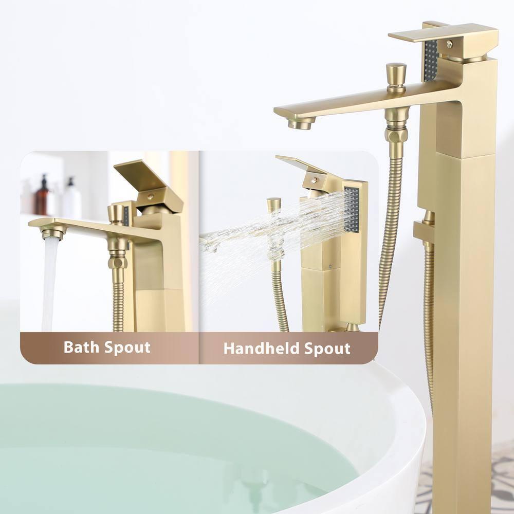 mondawe Single Handle Floor Mounted Freestanding Tub Filler with Diverter MDLT0055-BG