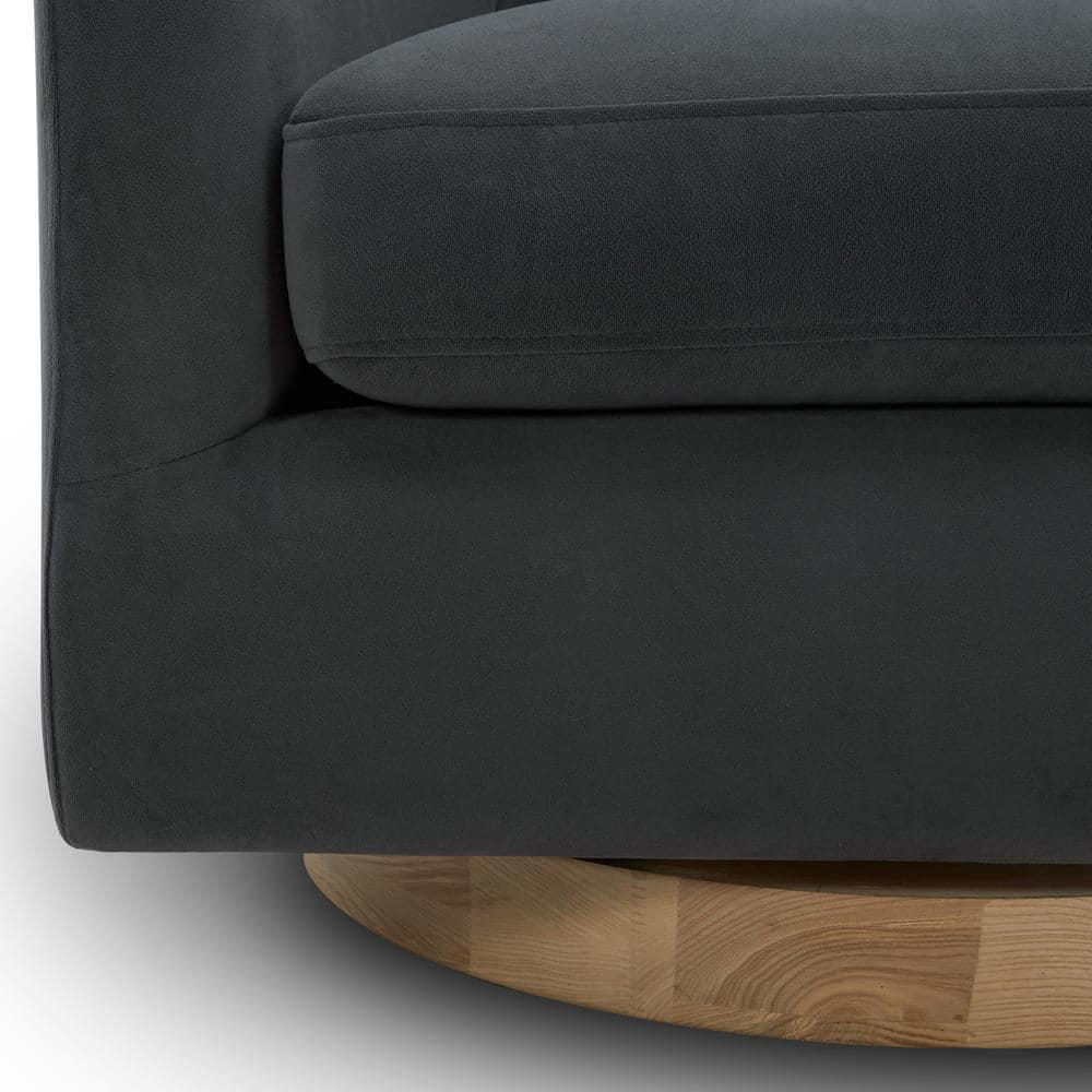 Nereus Gray Velvet Swivel Accent Chair with Arms and Wood Base