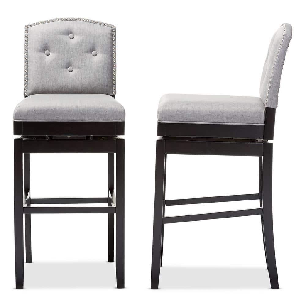 Baxton Studio Set of 2 Ginaro Modern and Contemporary Fabric Button Tufted Upholstered Swivel Barstools Gray: 30" Seat Height