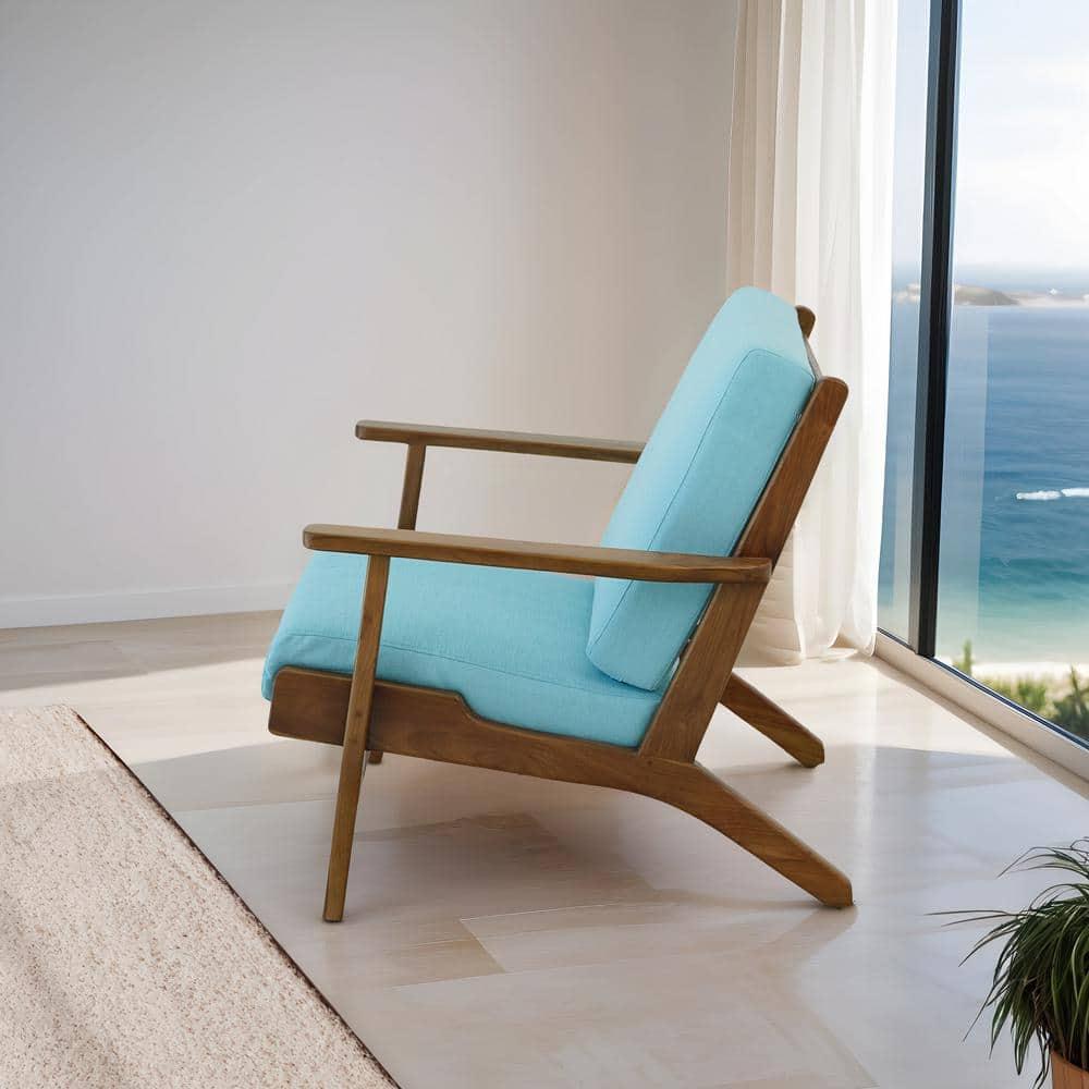 Lonnie Mid Century Modern Sky Blue Fabric Linen Upholstered Accent Armchair