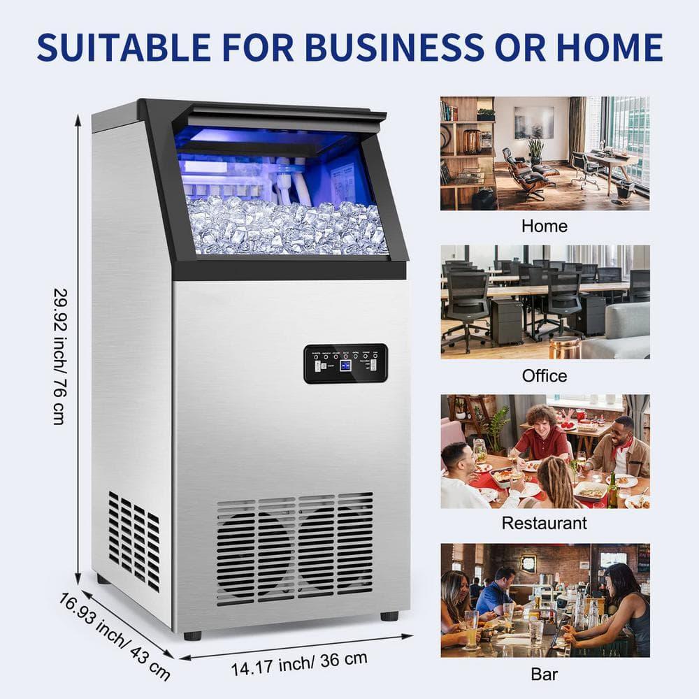 Commercial Maker 120 lb./24 H Freestanding Ice Maker Machine with 35 lbs. Storage, 2 Water Inlet Modes, Stainless Steel