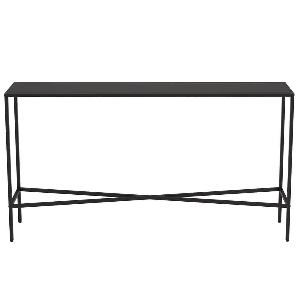 Evelyn&Zoe Henley 55" Wide Rectangular Console Table with Metal Top, Blackened Bronze
