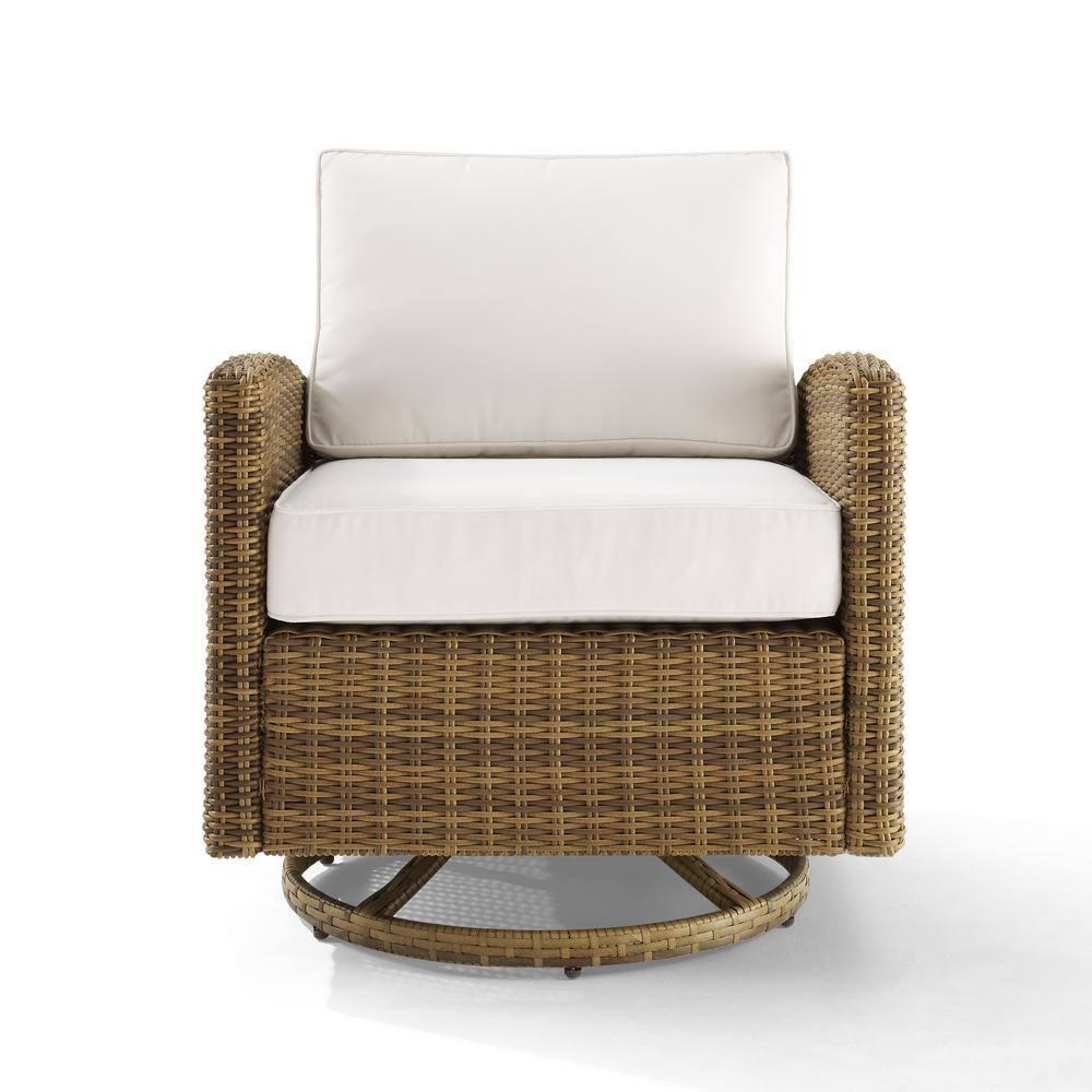 Bradenton Outdoor Steel Swivel Rocking Chair with Sunbrella White/Weathered Brown - Crosley: Resin Wicker, UV & Weather-Resistant