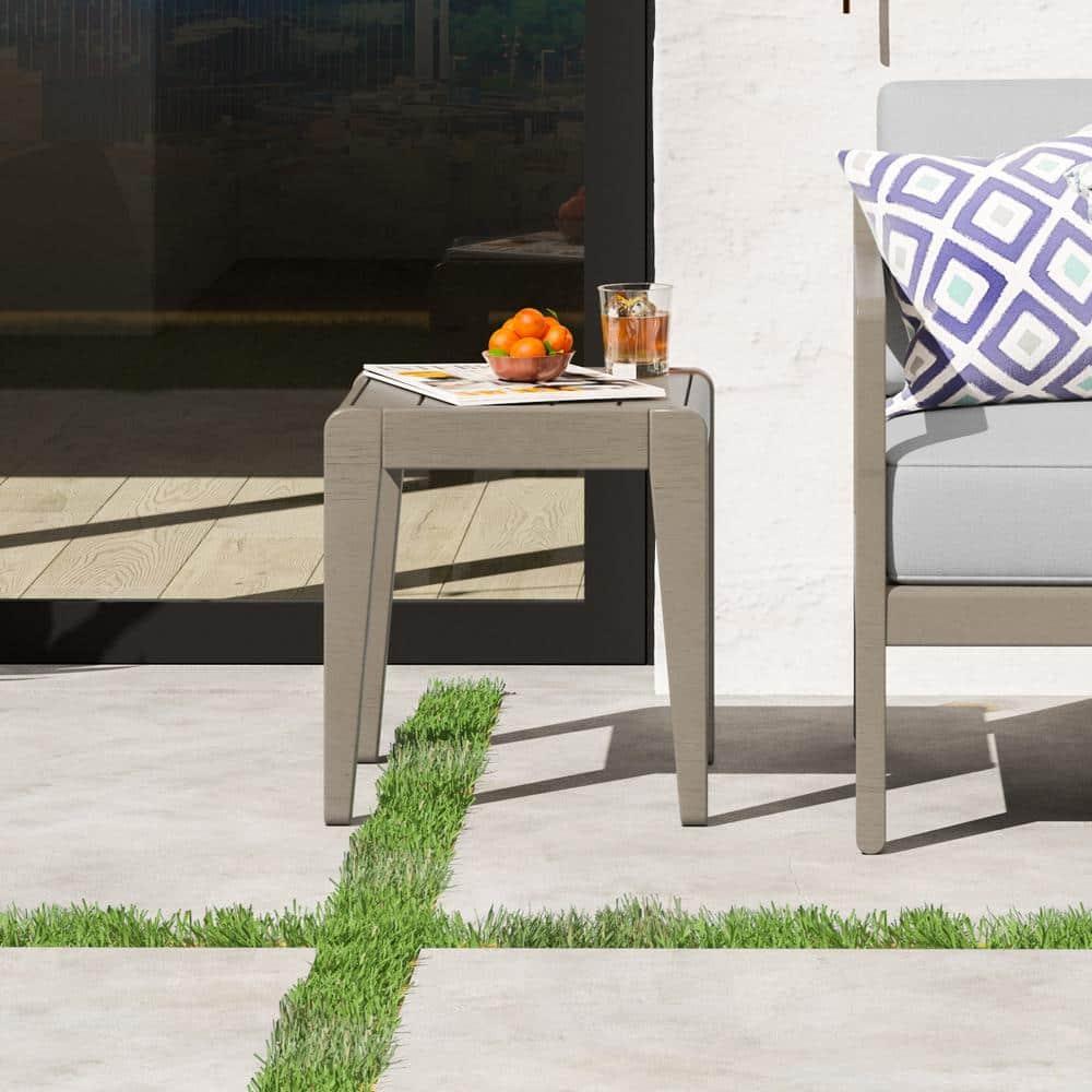 Gray Acacia Wood Outdoor End Table with Slatted Top