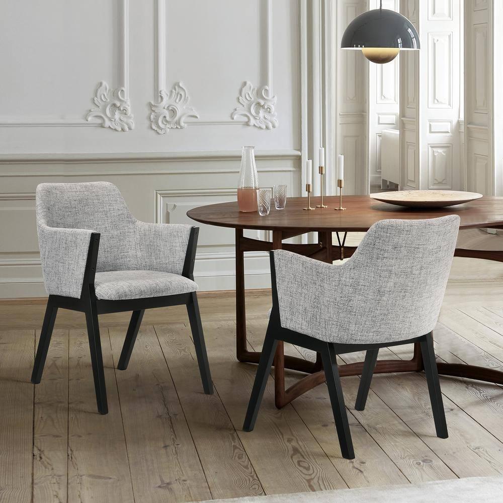 Armen Living Set of 2 Renzo Fabric Wood Dining Chairs Gray/Black: Polyester Upholstery, Foam Fill, Armrests
