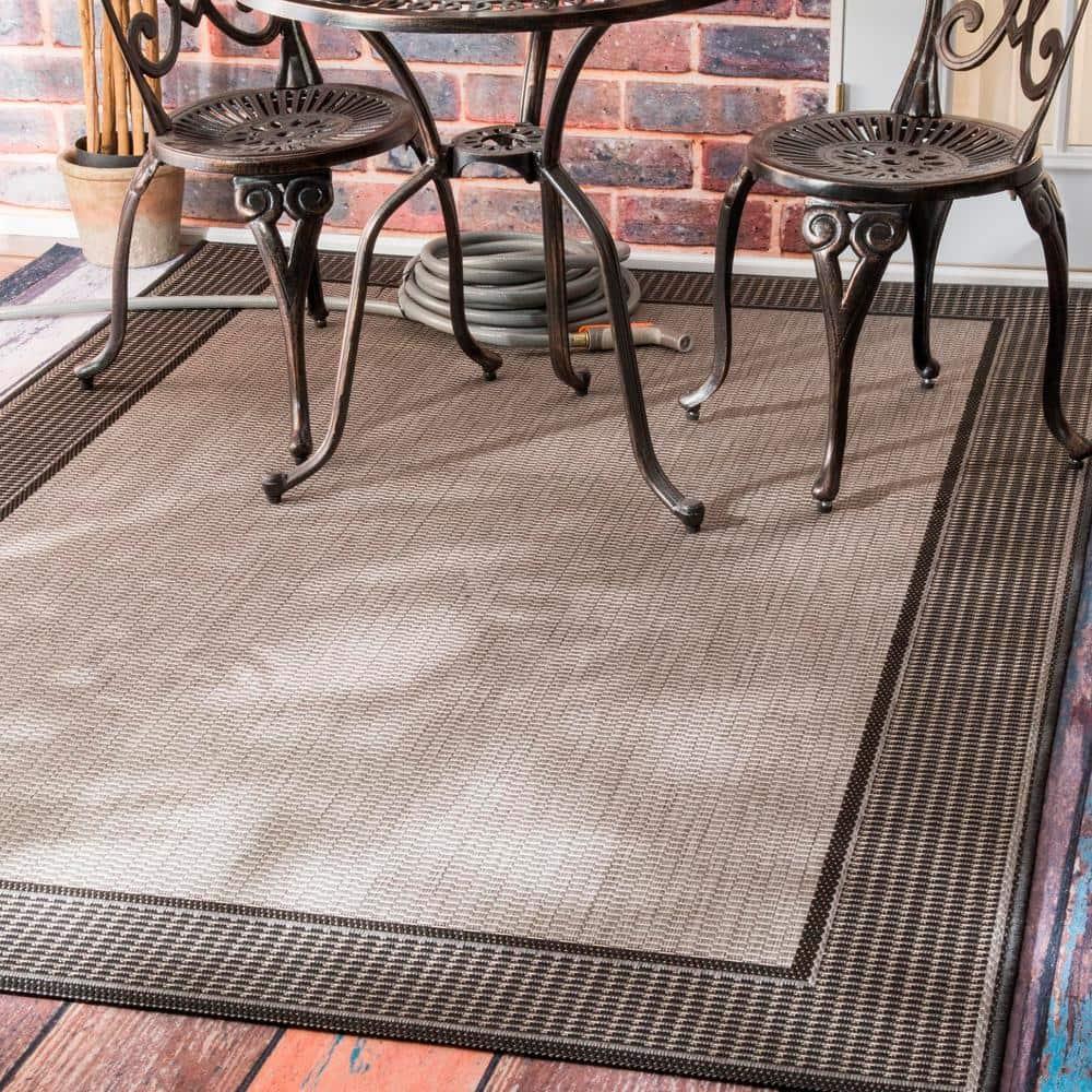 Nuloom Gris Bordered 6x9 Indoor/Outdoor Area Rug for Living Room Patio Deck Front Porch Kitchen, Grey/Black
