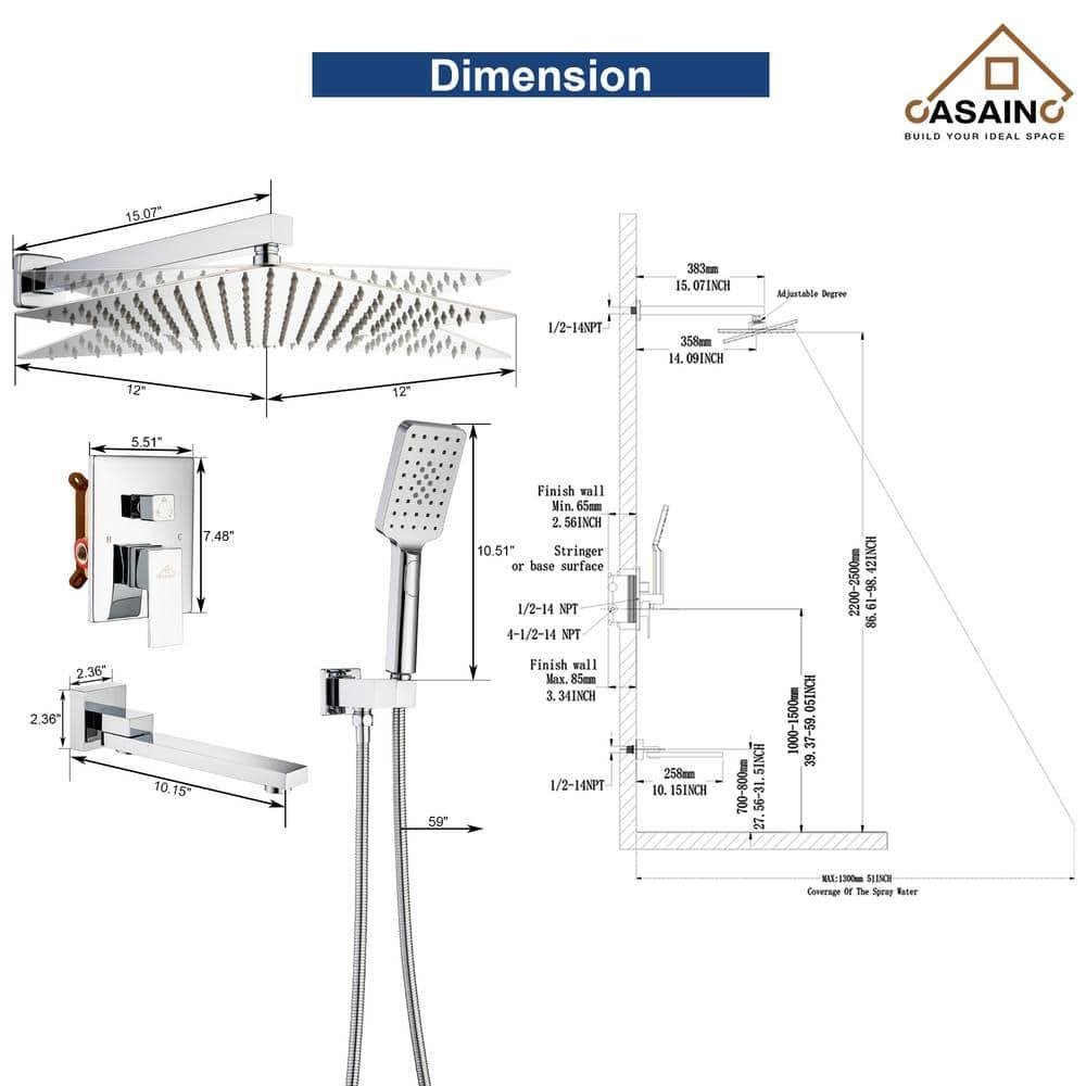 Shower Faucets & Systems All-In-One Kit with Rough in-Valve