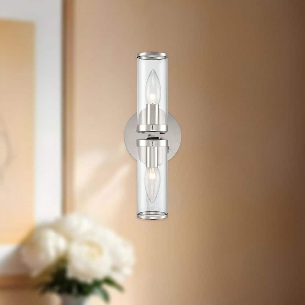 Revolve Elegance Polished Nickel & Clear Glass Cylinder Wall Sconce