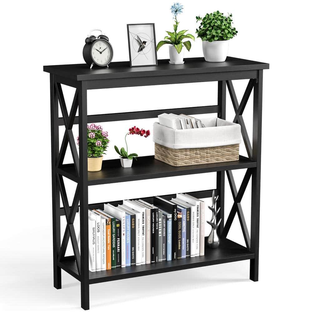 Costway 3-Tier Bookshelf Wooden Open Storage Bookcase for Home Office Black